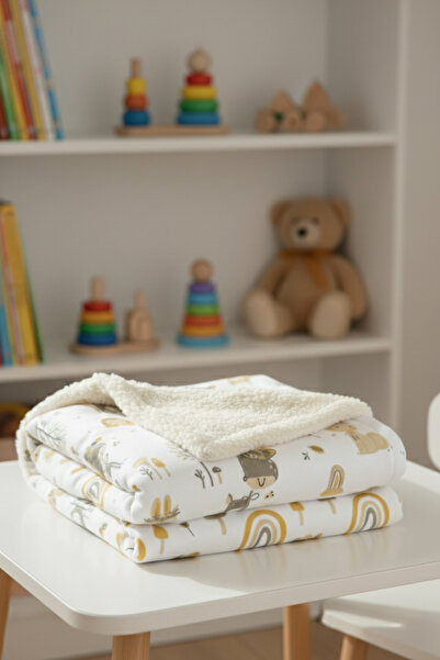 Paris Home Double-Sided Baby & Kids Blanket – Teddy & Cotton Fabric, Animal Pattern, 100×100 cm