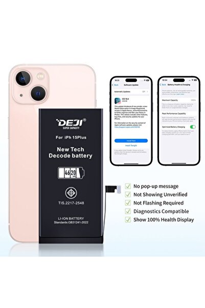 Deji Battery Compatible with iPhone 15 Plus, Diagnostic, Increased Capacity (...