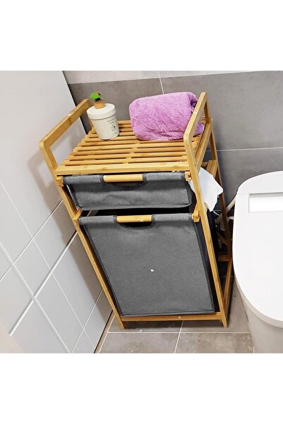 Bin shihoon Bamboo storage unit with wheels, wooden shelf and two drawers, modern design