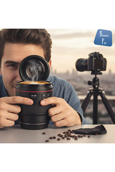 Blooming Plus Cam Kapaklı Kamera Lens Objektif Görünümlü Termos Kupa