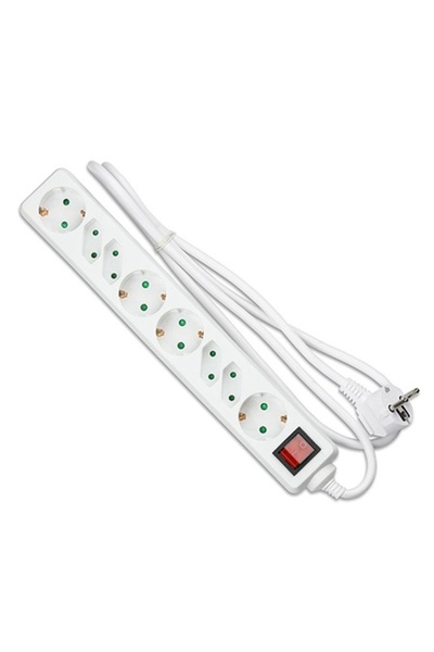 KlaussTech Extension cord with switch, 8 ways, 1.5m - White