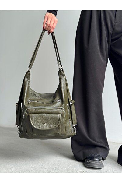 KIRASE New Model with Cover, High Quality Soft Leather, Multi-Sectioned, Large Size Backpack and Shoulder Bag