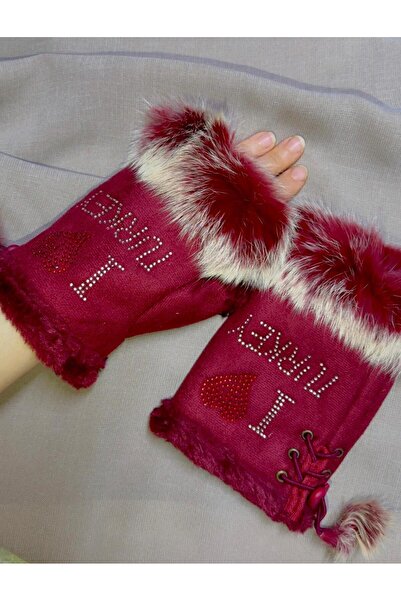 JHTshop Winter Furry Fingerless Gloves I Love Turkey