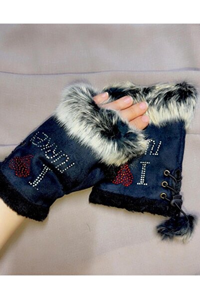 JHTshop Winter Furry Fingerless Gloves I Love Turkey