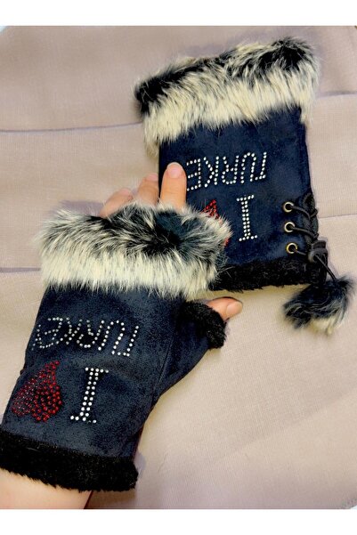 JHTshop Winter Furry Fingerless Gloves I Love Turkey