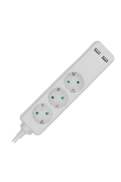 KlaussTech USB extension cable 2 ports 3 ways, 1.5m white, 16A