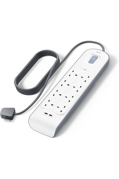 Belkin USB Surge Protector, 8 Plug Extension Socket, White, 2 m