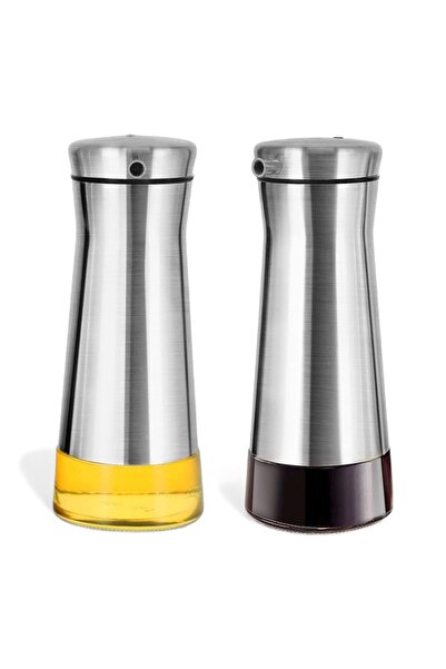 cc bin shihon Olive oil dispenser, 2-piece set for dispensing oil and vinegar, slim and convenient design, stainless steel with 250ml glass.