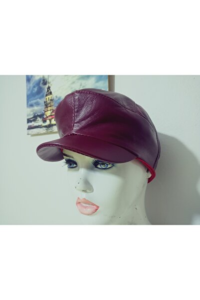 hoaryage Unisex Genuine Leather Claret Red Cap Classic Cap Elastic Hat