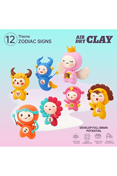Twisoo Loufor Air Dry Clay Kit for Kids – 12 Colors DIY Modeling Clay Set (Zodiac signs)
