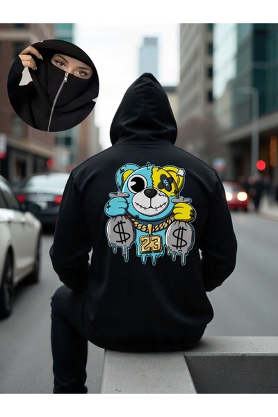 ship master سويت شيرت يونيسكس بقناع النينجا 3 Thread O قصة فضفاضة K بغطاء رأس...