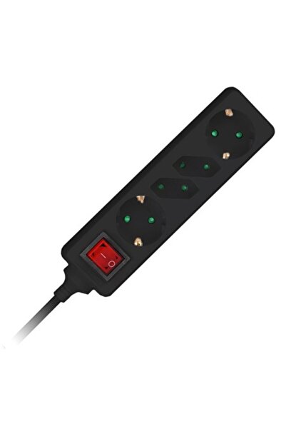 KlaussTech 4 Way Extension Cord With Switch 1.5m Black - Cable 3x1.5 mm2