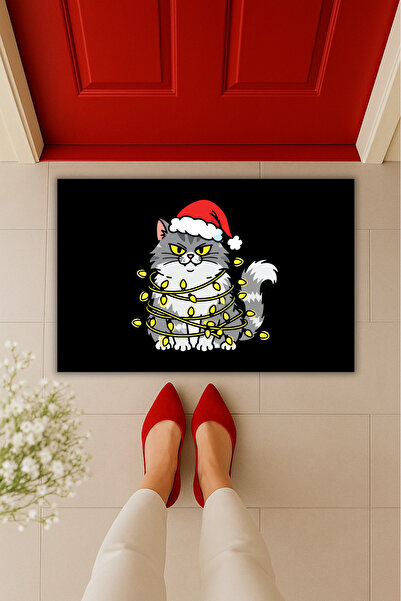 Dormot Yüksek Kaliteli Modern Dijital Baskı - Işıklı Kedi Temalı Yılbaşı Ağac...