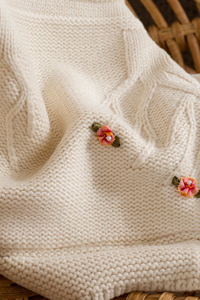 Koza Home Toffy Beige Floral Knitted Baby Blanket 100X100