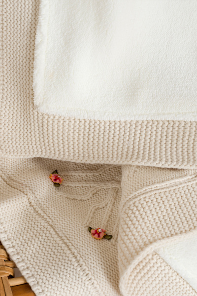Koza Home Toffy Beige Floral Knitted Baby Blanket 100X100