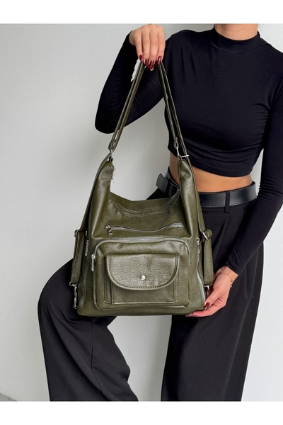 KIRASE New Model with Cover, High Quality Soft Leather, Multi-Sectioned, Large Size Backpack and Shoulder Bag