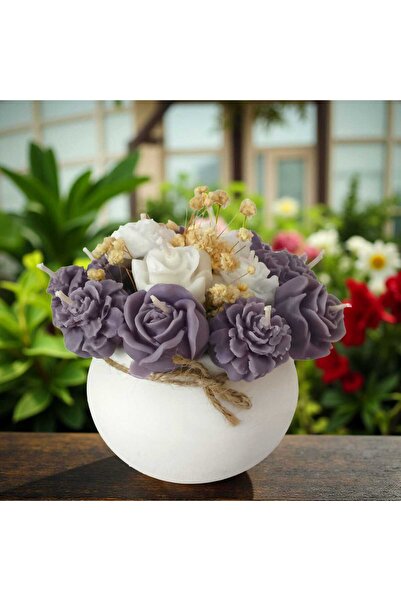 MODA Mor & Beyaz Çiçekli Kokulu Vazo Mum – %100 Soya Wax – El Yapımı Dekorati...
