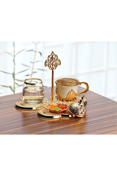 KT HOME طقم قهوة دامات التركي، طقم فنجان قهوة فردي مع صينية وكوب ماء، هدية خطوبة