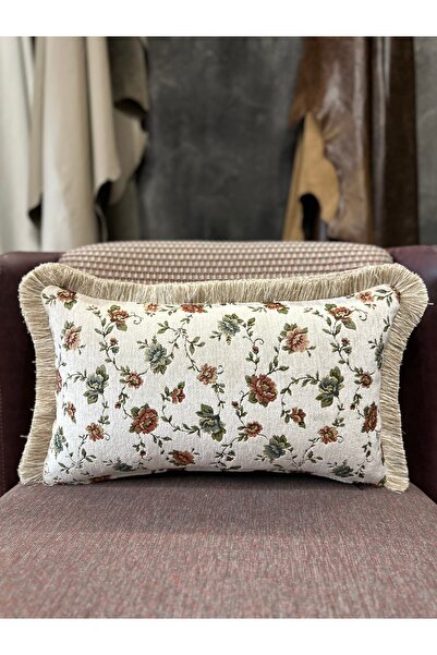 Fabricland Goblen Dokuma Keten Krem Renk Dikdörtgen Püsküllü Kırlent Kılıfı 5...