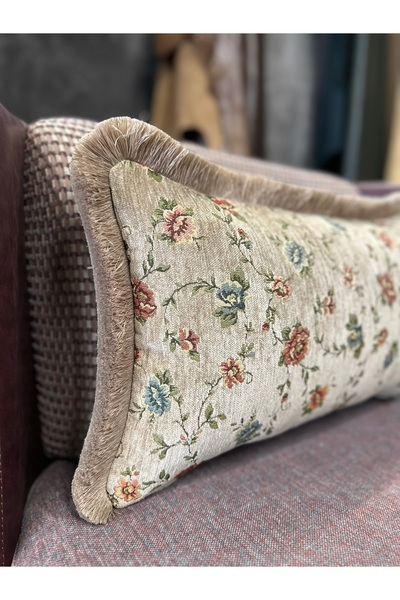 Fabricland Tapestry Woven Linen Rectangular Brown Tufted Throw Pillow Cover 50X30 cm
