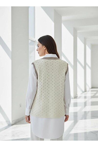 larocci Embroidered Knitted Vest Bone-Mink +Shawl Gift