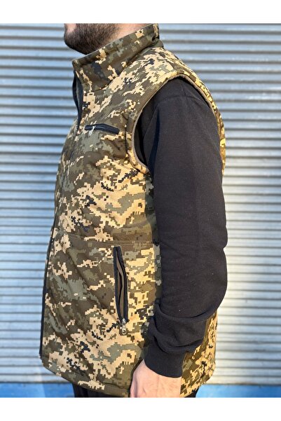 DostumGiyim Men's Khaki Woolen Hunting Vest with Soldier Pattern