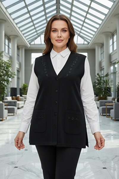 larocci V-Neck Wrap Detailed Vest Black + Shawl Gift