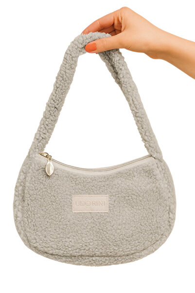 Sofia Women's Gray Plush Hand and Shoulder Bag