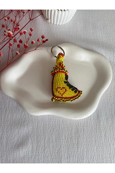 Handmade KUM BONCUK EL İŞİ SARI KIRMIZI PATİK ANAHTARLIK