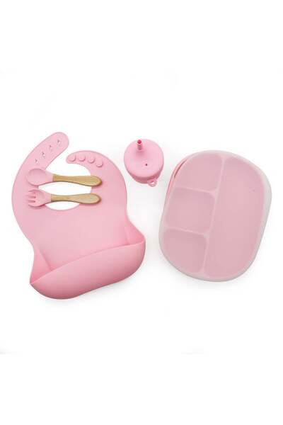 Generic طقم طعام سيليكون فرايدي متكامل للأطفال مع بوكس هدية – وردي