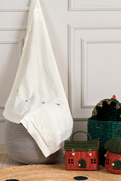 Koza Home Toffy Cream Floral Knitted Baby Blanket 100X100