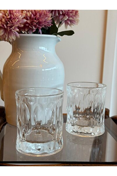 Miko Home & Garden Embossed Patterned Glass Cup – Set of 2 (Heavy Base – Water & Soft Drink Cup)