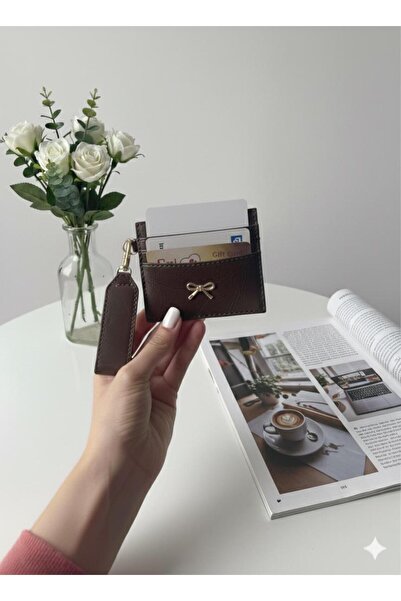 mlio Bitter Brown Key Detailed Bow Card Holder Wallet