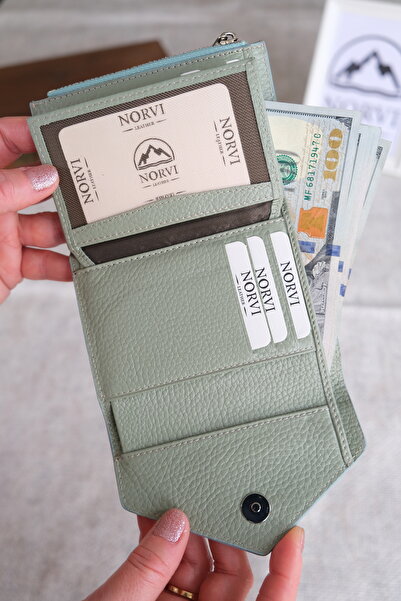 Norvi Leather Genuine Leather Envelope Wallet Mint Green 1216