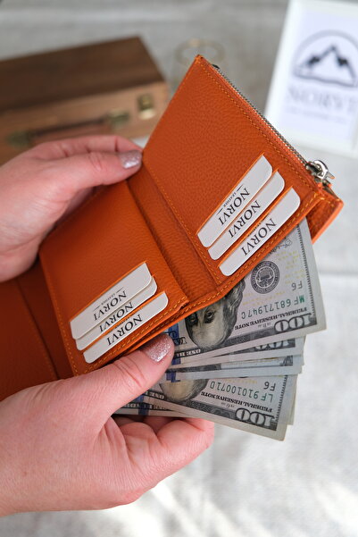 Norvi Leather Genuine Leather Envelope Wallet Orange 1216