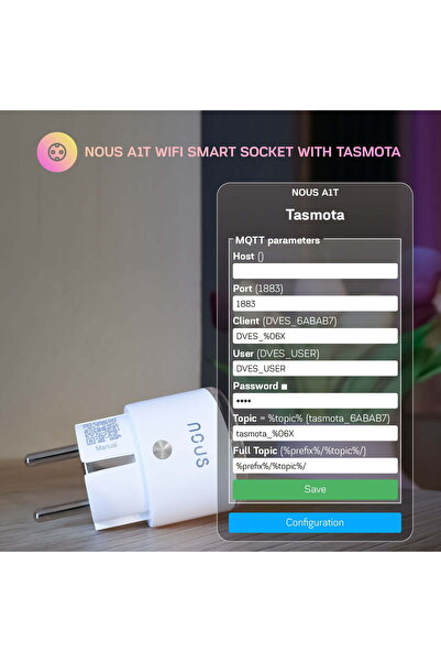 Nous Έξυπνη πρίζα WiFi με παρακολούθηση ενέργειας, A1T (Tasmota)