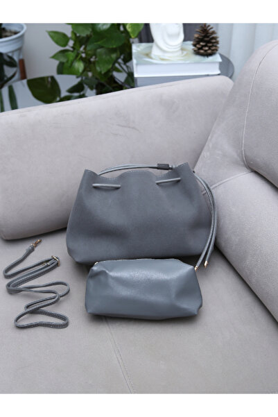 Alvora Women's Suede Textured Shoulder Bag + Makeup Bag