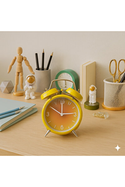 Livava Metal Masa Saati, Alarmlı ve Işıklı, Sarı, 15x11