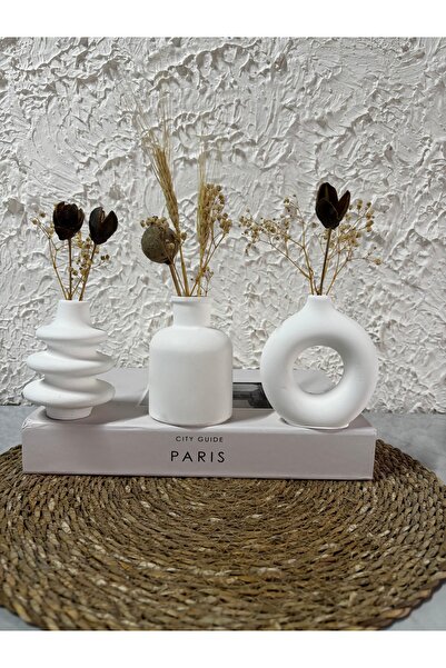 Zigzag Home Set de vaze decorativ în stil boem, dimensiune mini, 3 piese, vază cu flori minimale, vază cu figurine, dimensiune mică