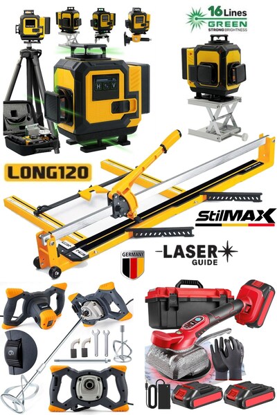 stilmax Seramik Süper4 Serisi 120mm Seramik Fayans Kesme-Boya Harç Karıştırıcı-Akülü Vantuz Tokma-16 Lazer