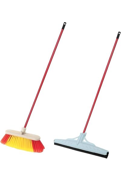 MADİ فرشاة أرضية بمقبض وممسحة بمقبض، طقم من قطعتين