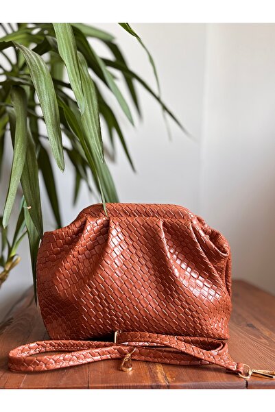 GUELES Trendy Knitted Detailed Soft Leather Hand and Shoulder Bag