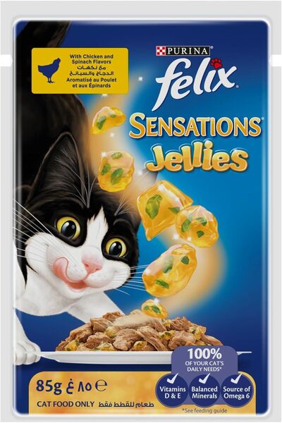 Generic Purina Felix Sensations Jellies Chicken and Spinach Flavors 85g (Pack of 12)