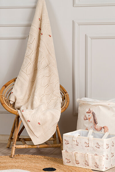 Koza Home Toffy Milk Coffee Floral Knitted Baby Blanket 100X100