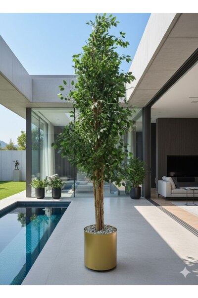 Oss elhetraf نبتة صناعية فاخرة بطول 300 سم في أصيص ذهبي بتصميم عصري