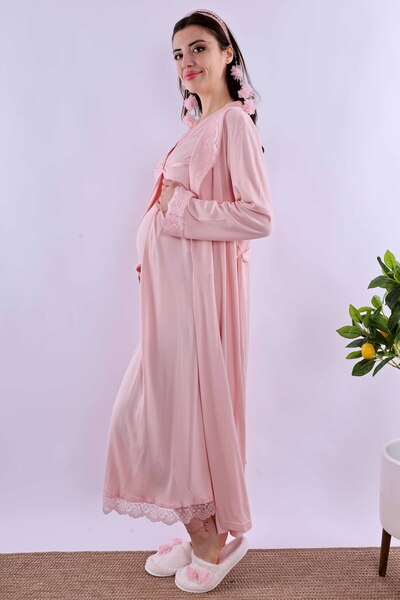 ByLohusa Effortt Pink Dressing Gown Pregnant Maternity Nightgown Set