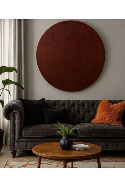Store BesArt- Rölyef Dokulu Tablo - soyut tablo daire tuval - bordo
