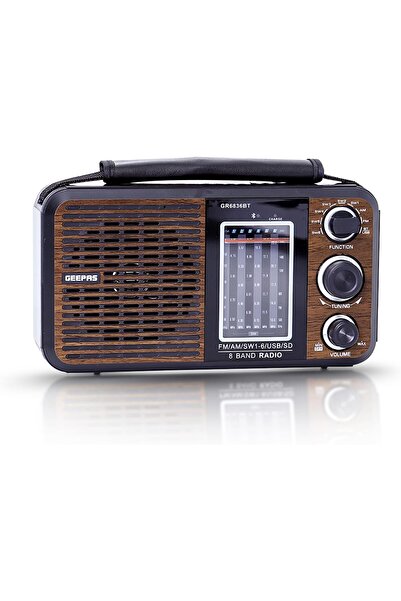 Geepas GR6836 Rechargeable Radio, Brown/Black, USB