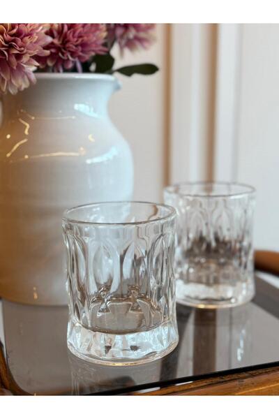 Miko Home & Garden Embossed Patterned Glass Cup – Set of 2 (Heavy Base – Water & Soft Drink Cup)