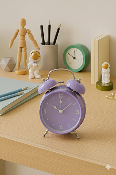 Livava Metal Masa Saati, Alarmlı ve Işıklı, Mor, 15x11